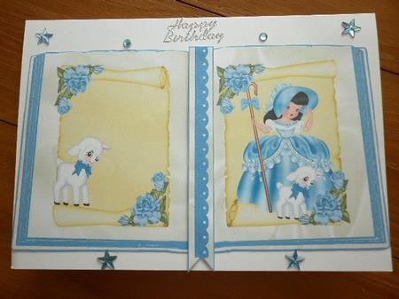 Little Bo Peep in Blue with Little Lamb and Roses Open Book by Marion West