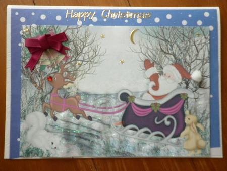 Santa in His Sleigh with Rudolph and Friends A4 by Marion West