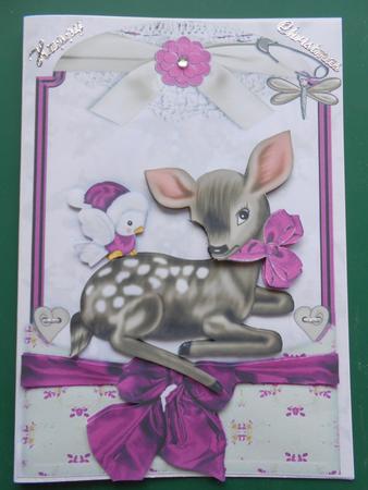 Cute Little Deer with Little Robin in Lace Frame by Marion West