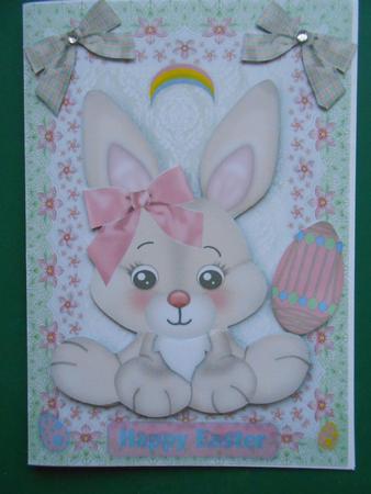 Easter Bunny in Pretty Floral Frame with Bows by Marion West