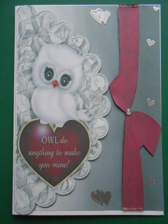 Little White Owl on Scalloped Envelope with Roses by Marion West