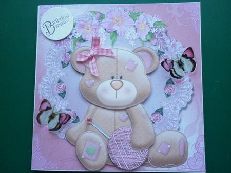 Cute Knit One Purl One Teddy Card Topper by Marion West
