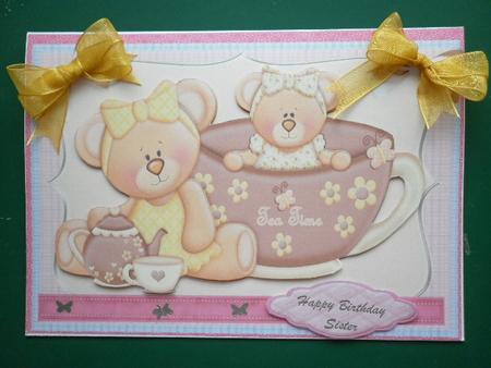 Cute Teddys Having a Tea Party in a Tea Cup by Marion West