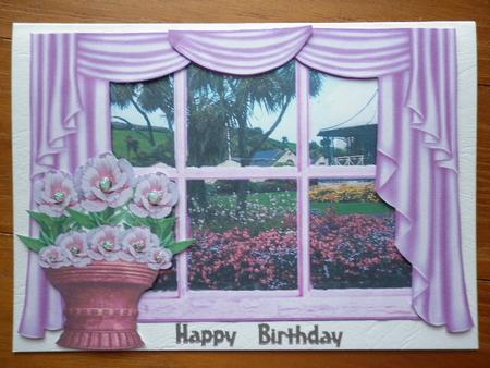Pretty in Pink Window Scene Looking Out at Garden by Marion West