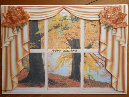 Autumn Window Scene with Drapes and Roses by Marion West
