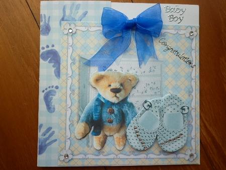 Baby Boy Shoes and Teddy Bear 8x8 Card Front Mini Kit by Marion West