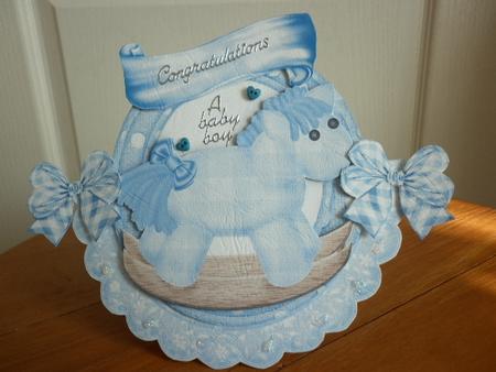 Little Blue Rocking Horse with Bows Rocker Card by Marion West