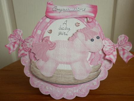 Pink Rocking Horse with Bows Rocker Card by Marion West