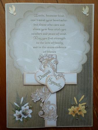 Cross, Lily's and Verse Sympathy Card with Decoupage by Marion West