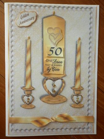 Golden Anniversary Candles with Lace Qs by Marion West