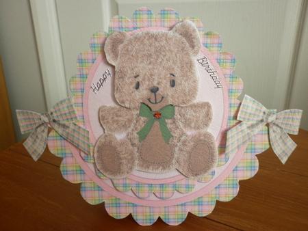 Cute Furry Teddy with Check Bows Rocker Card by Marion West