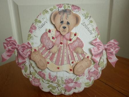 Cute Teddy Bear Rocker Card with Roses and Bows by Marion West