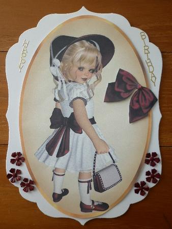 Little Girl in Bonnets with Satin Red Bow Toppers by Marion West