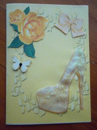 Beautiful Yellow Glitter Shoe with Yellow Rose's by Marion West