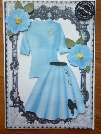 Blue Poodle Full Skirt with Sweater and Rose by Marion West
