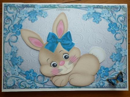 Cute Brown Bunny Rabbit with Aqua Bow by Marion West