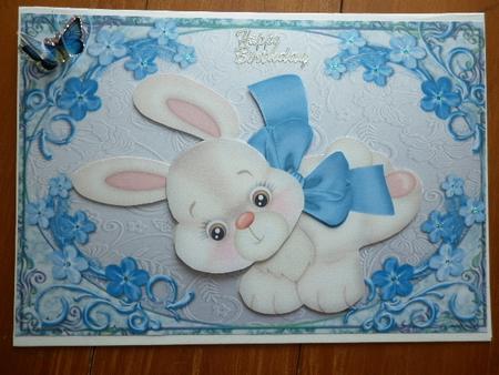 Cute Bunny Rabbit with Blue Bow by Marion West