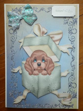 Cute Brown Puppy in a Gift Box by Marion West