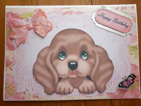 Adorable Puppy on Pink & Red Poppy Backing Paper by Marion West