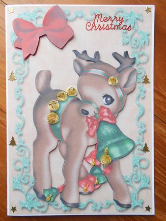 Lovely Brown Reindeer with Green Bell by Marion West
