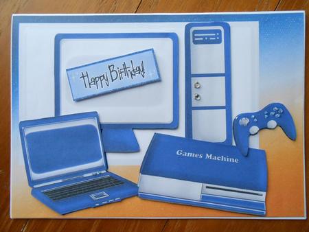 Computer and Various Games Gadgets in Blue by Marion West