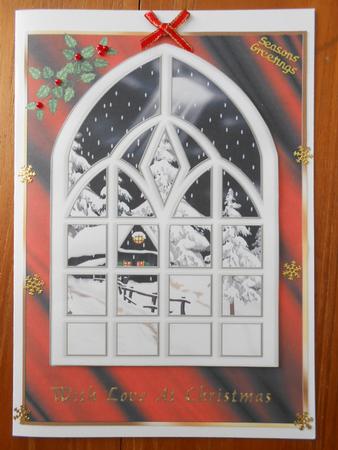 Church Window Snow Scene Card Front by Marion West
