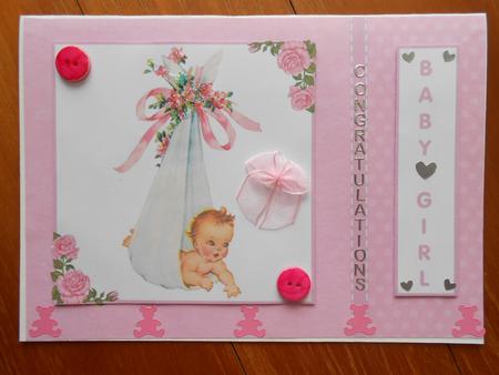 New Baby Girl Card Front with Decoupage by Marion West