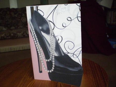 High Heel Shoe with Pearls Shaped Front Card in Black by Marion West