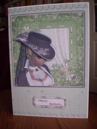 Lady in a Brown Hat Quick Card Front with Decoupage by Marion West