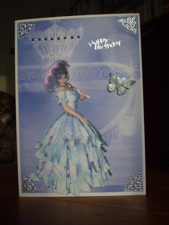 Elegant Lady with Parosol on Staircase by Marion West