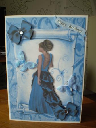 Elegant Lady in Sapphire Blue on a Scroll by Marion West