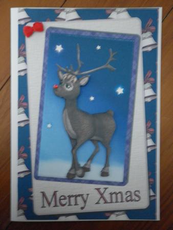 Red Nosed Reindeer on Blue by Marion West