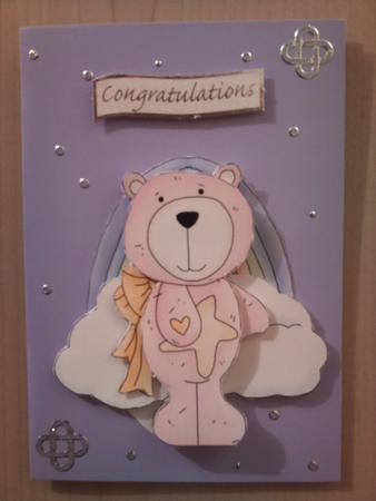 Pink Rainbow Bear Card Front by Marisa Kennett