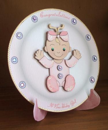 New Baby Girl Plate Card & Stand Step by Step by Marjo Reints