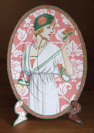 Vintage Beauty Cameo , Wearing a Gorgeous Dress & Hat with Roses on Plate Card Kit by Marjo Reints