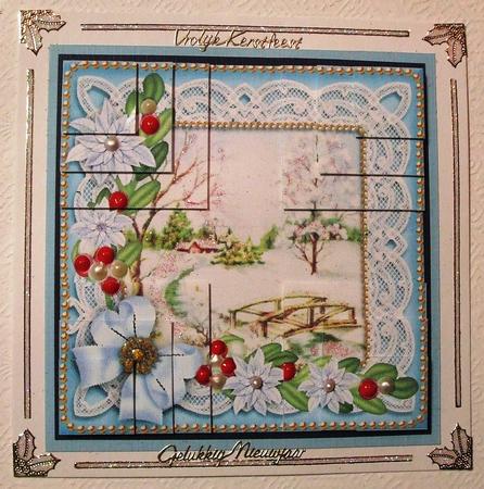 Pretty Snow Scene Blue Poinsettias 5in Quad Corner Stacker by Marjo Reints
