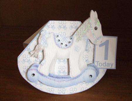Blue Rocking Horse Wobble Card by Marjo Reints