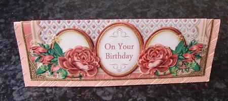 Dark Red Rose on Your Birthday Large Dl Decoupage Card Kit by Marjo Reints