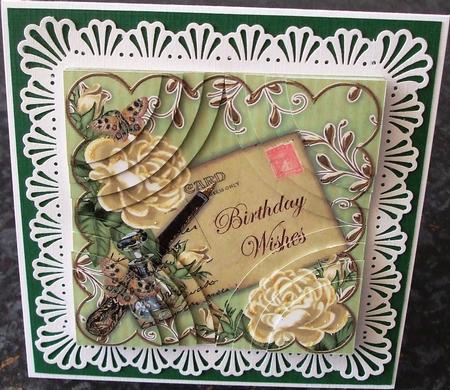 Cream Roses Olive Birthday 8in All 4 Rounded Corner Stacker by Marjo Reints