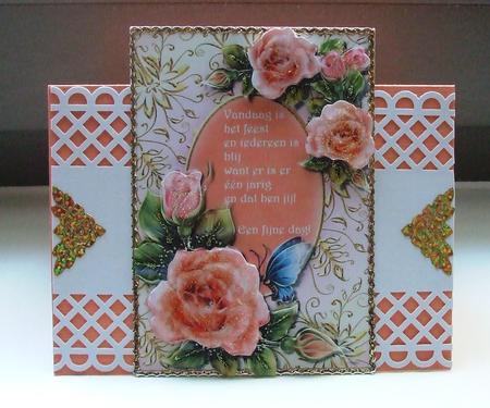 Peach & Pink Roses & Gilded Frame by Marjo Reints