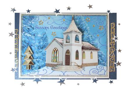 Christmas Winter Church Scene Decoupage by Marjo Reints