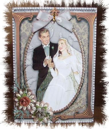 Elegant Wedding Couple One Edge Scallop Bottom 7x5in Stacker by Marjo Reints