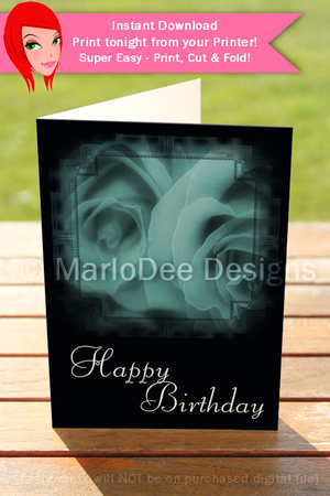 Teal Blue Roses Happy Birthday 5x7 Print, Cut and Fold Greeting Card {CU OK} Featured Gallery Photo
