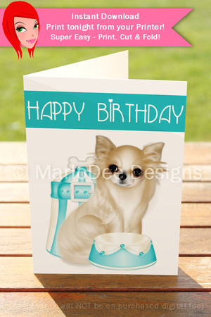 Chihuhua Dog Happy Birthday 5x7 Print, Cut and Fold Greeting Card by Marlo Patterson