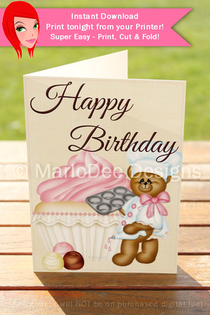 Baker Teddy Bear with Vanilla Cupcake 5x7 Birthday Card Featured Gallery Photo