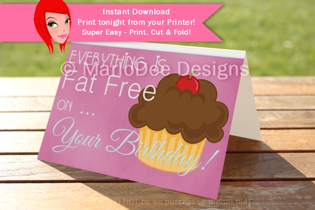 Funny Birthday Card - 5x7 Print Cut Fold Cupcake d2 Design by Marlo Patterson