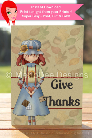 Give Thanks Country Girl Cut & Fold 5x7 Thanksgiving Card by Marlo Patterson