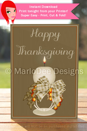 Happy Thanksgiving Candle D2 Cut & Fold 5x7 Thanksgiving Card by Marlo Patterson