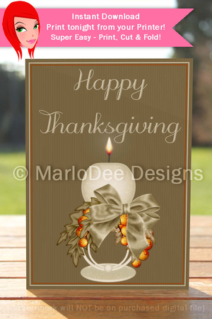 Happy Thanksgiving Candle D3 Cut & Fold 5x7 Thanksgiving Card by Marlo Patterson