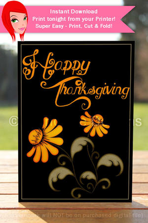 Happy Thanksgiving Flowers D2 Cut & Fold 5x7 Thanksgiving Card by Marlo Patterson